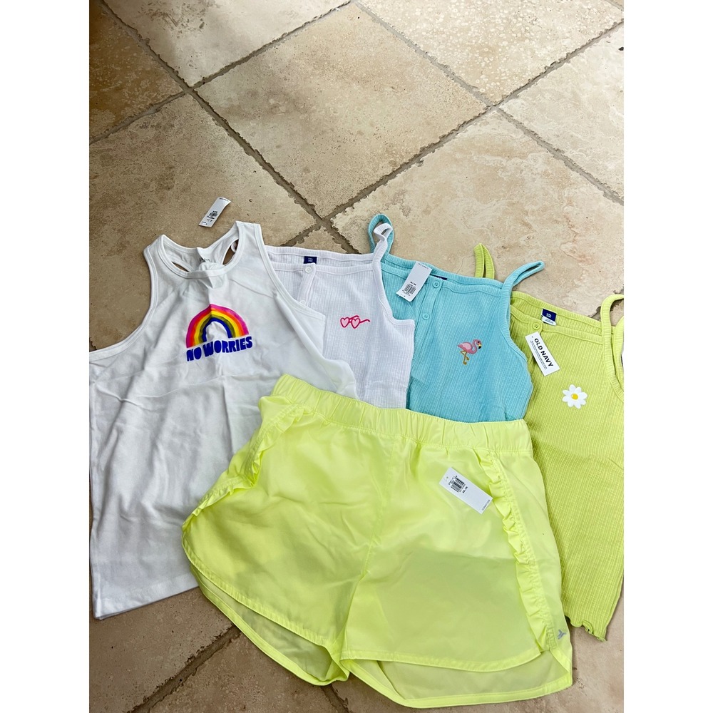 NEW Old Navy Girls XXL 18 Summer Bundle 5pc Ribbed Camis Rainbow Tank Neon Short
